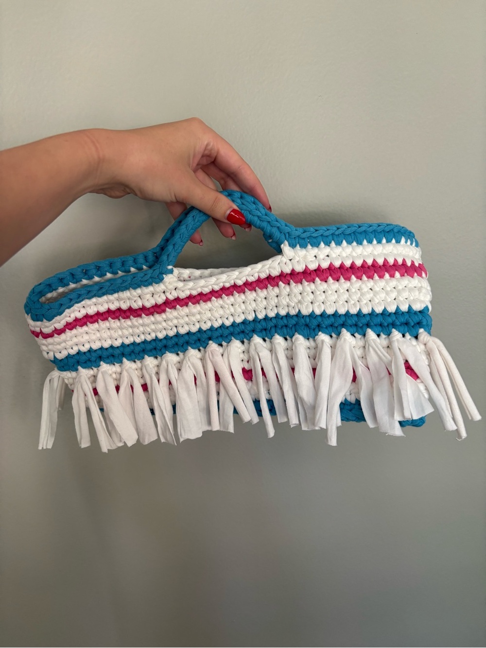 Red, White and Blue Crochet Fringe Purse